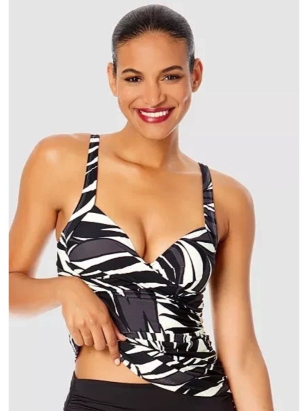 Anne Cole Women's Printed Draped-Front Tankini Top, Multi, Size 32DD/34D 2383
